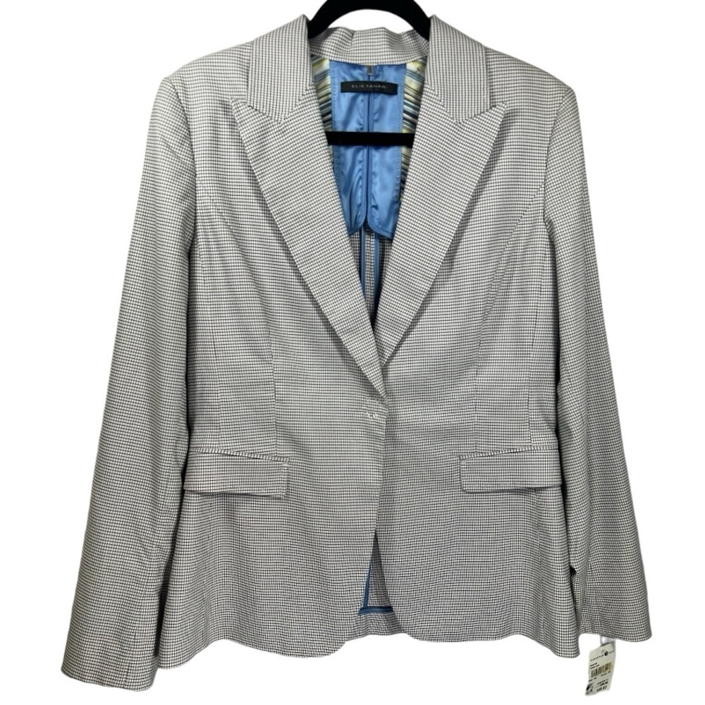 NWT Elie Tahari Plaid Blazer Spring Navy 12